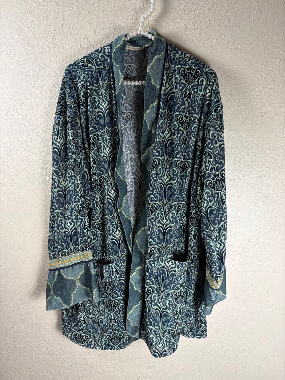 Soft Surroundings Cardigan Size 1X Aurora Velvet Open Topper Kimono Boho Preppy